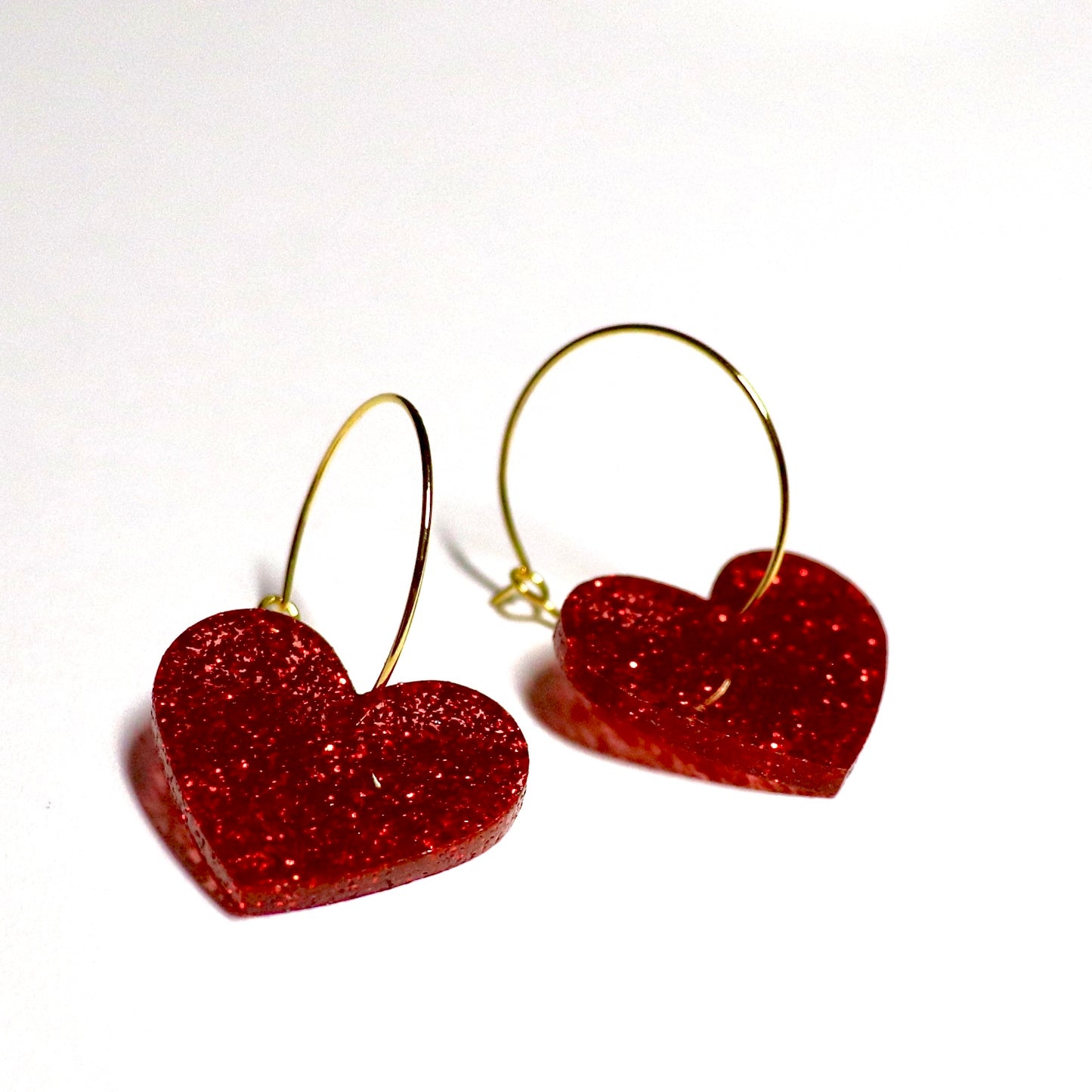 Ruby Red Heart Hoops
