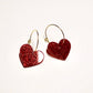 Ruby Red Heart Hoops